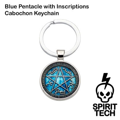 Blue Pentacle with Inscriptions Cabochon Keychain