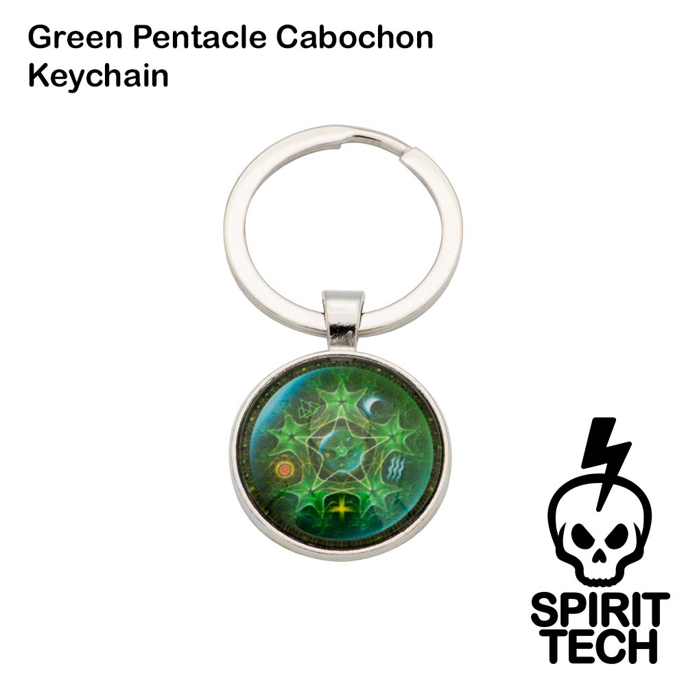Green Pentacle Cabochon Keychain