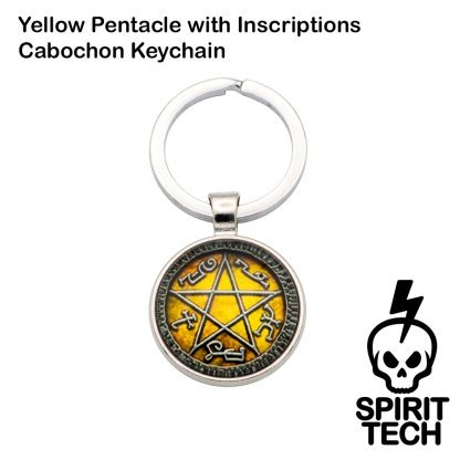Yellow Pentacle with Inscriptions Cabochon Keychain