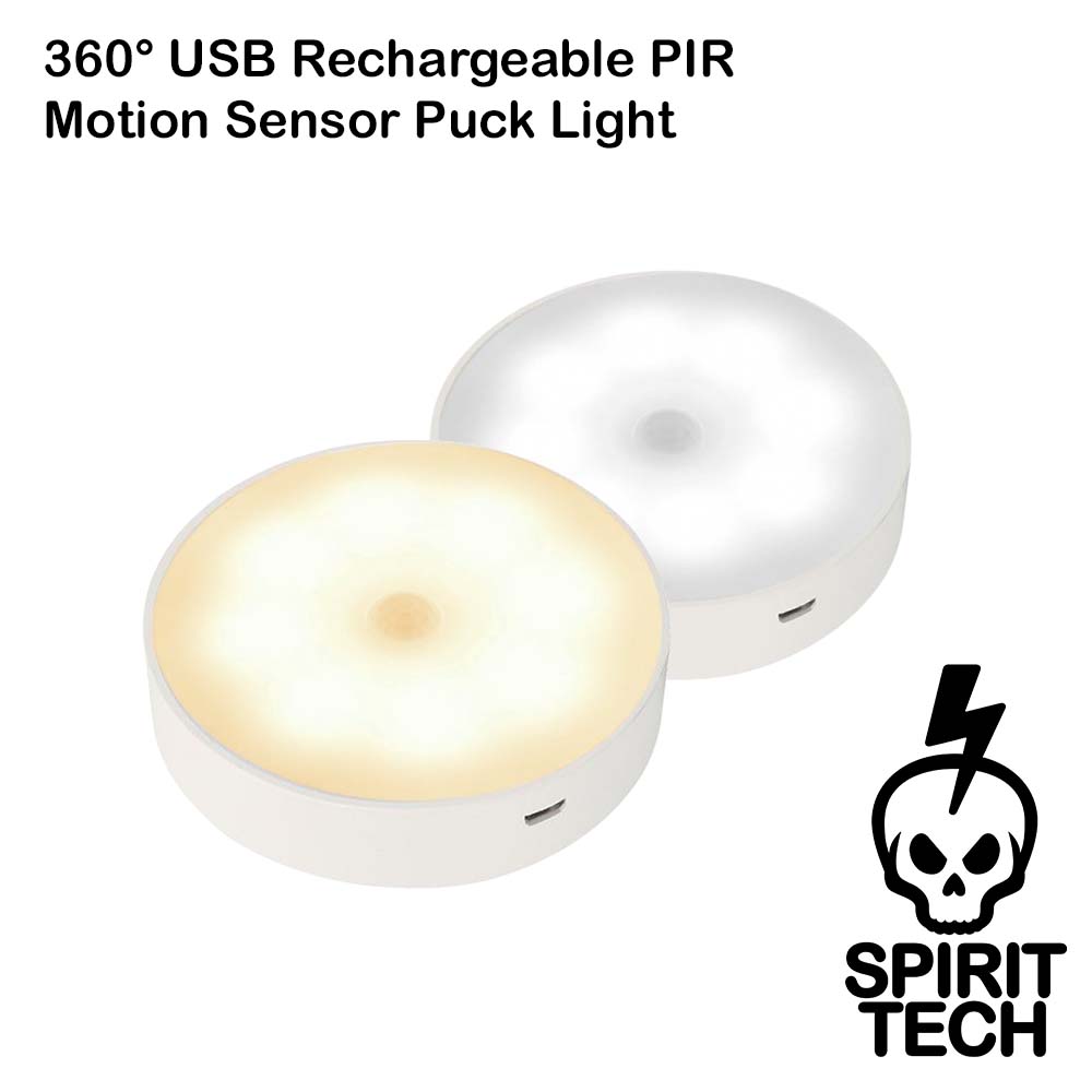 360 USB Rechargeable PIR Motion Sensor Puck Light Spirit Tech
